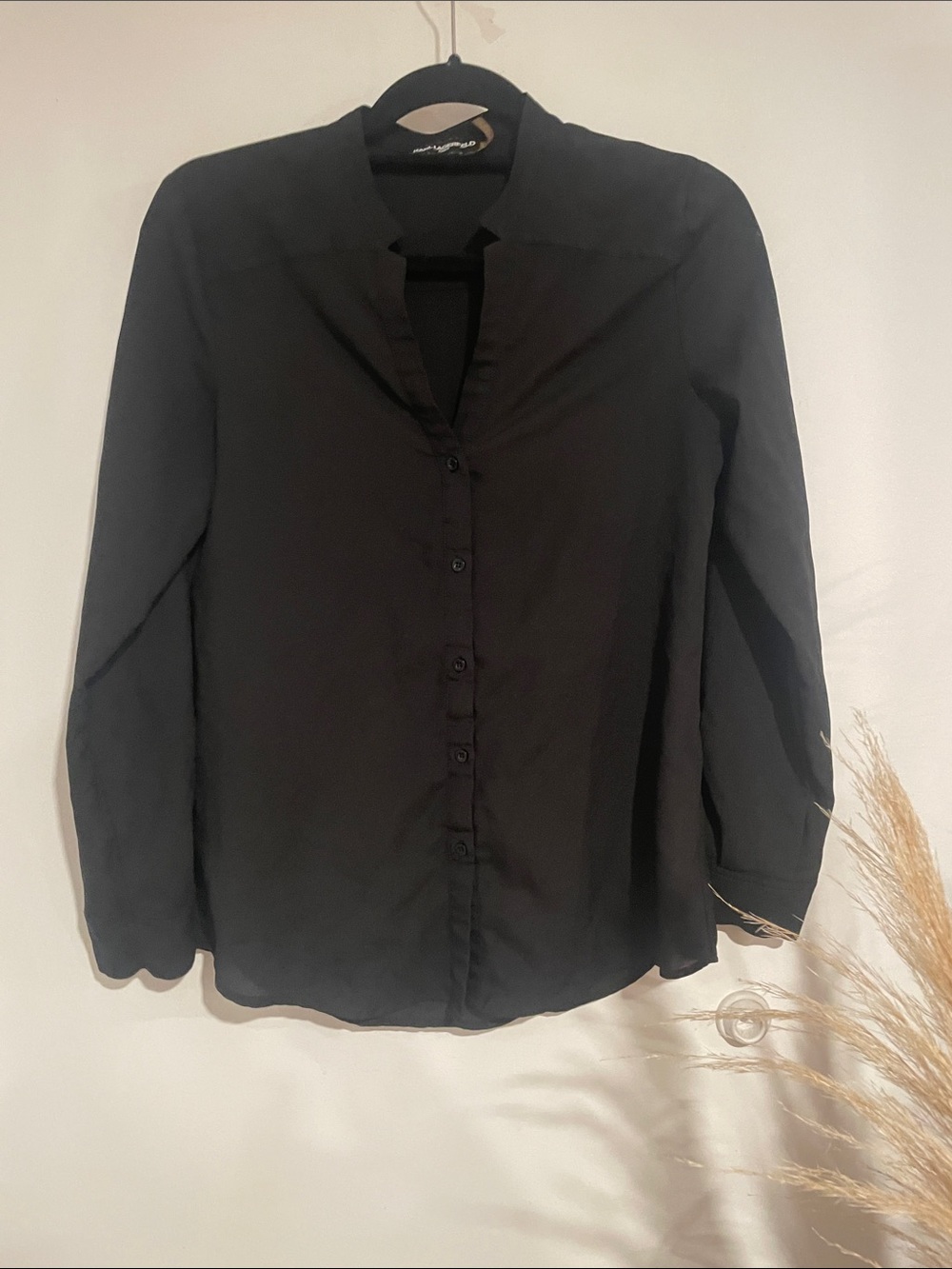 Karl Lagerfeld Black Long-Sleeve Button Shirt S/M B139